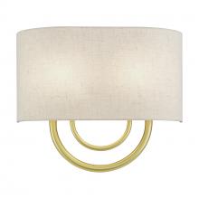Livex Lighting 60272-33 - 2 Light Soft Gold ADA Sconce with Hand Crafted Oatmeal Fabric Shade with White Fabric Inside
