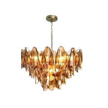 Kanova Lighting KCH5190-25A - Velora Small Chandelier - Amber Glass L25" W25" H17" Burnished Brass 120 V 9 E12 Candela