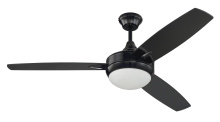 Craftmade TG52GBK3 - Targas 52" 3-Blade Ceiling Fan in Gloss Black w/ Gloss Black Blades; Integrated Light Kit