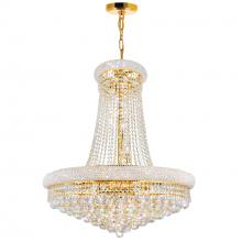 CWI Lighting 8001P28G - Empire 18 Light 28in Gold Down Chandelier with Crystals