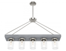 Hunter 19007 - Hunter Devon Park Brushed Nickel and Grey Wood with Clear Glass 5 LT Chandelier Ceiling LT Fixture