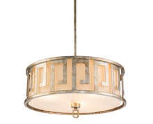 Lucas McKearn gn/lemuria/p/l - Lemuria 3 Light Duo-Mount Large Pendant - Distressed Gold, Ivory Shade
