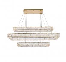 Elegant 3504G50L3G - Monroe 50 inch LED triple rectangle pendant in gold