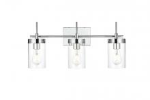 Elegant LD7319W24CH - Benny 3 light Chrome and Clear Bath Sconce