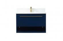 Elegant VF43530MBL-BS - 30 inch Single bathroom vanity in blue with backsplash