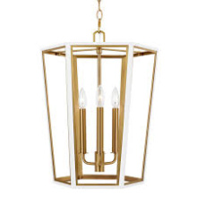 Visual Comfort & Co. Studio Collection AC1083MWTBBS - Curt traditional dimmable indoor small 3-light lantern chandelier in a matte white finish with gold