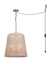 Canarm IPL2270B03GD18 - Manille Plug-In 3-Light Indoor/Outdoor Pendant Gold and Rattan