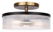 Canarm ISF1143A03BKG - JENNER 15 in. 3-Light Contemporary Matte Black and Gold Semi-Flush Mount with Clear Ribbed Glass Sha