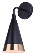 Canarm IWF1240A01BKG - NOIRE 1LT Modern Wall Light Matte Black and Gold Finishes Metal Shade