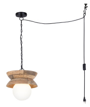 Canarm IPL2271B01NA - Maeva Indoor/Outdoor Plug-In Chain Pendant Wood and Frosted Glass Shade