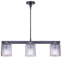 Canarm ICH1243A03BK - RENZO 3 Lt Chain Chandelier Matte Black with Clear Ribbed Glass