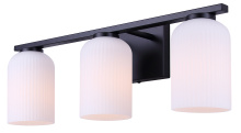 Canarm IVL1241A03BK - BRAM 3 Lt Vanity Fixture Matte Black Finish with Ribbed Opal Glass 60W Type A