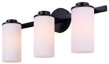 Canarm IVL1165A03BK-FR - KINSLEA 3-Light Vanity Fixture 23-Inch Matte Black with Ribbed Flat Opal Shades