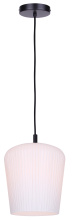 Canarm IPL1249A01BK-OR - Leandro 1-Light Corded Pendant Matte Black Finish with Ribbed Opal Glass