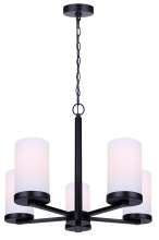 Canarm ICH1234A05BK-FO - Britton 5-Light Modern Chandelier Matte Black Finish with Opal Glass Shades