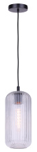 Canarm IPL1250A01BK-CR - Malek 1-Light Corded Pendant Matte Black with Clear Ribbed Glass
