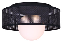 Canarm IFM2295B12BK - THANE 1-Light Flush Mount Ceiling Light with Black Rattan Shade and Opal Glass Glass Globe