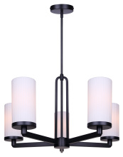 Canarm ICH1165A05BK-FR - Kinslea 5-Light Chandelier Matte Black with Ribbed Flat Opal Glass Shades