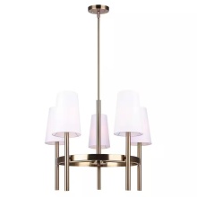 Canarm ICH774B05GD - VON Contemporary 5 Light Gold Chandelier with White Fabric Shades