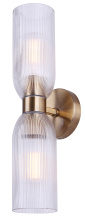 Canarm IWF1252A02GD - Omarion 2-Light Wall Fixture Gold Finish with Clear Ribbed Glass Easy Connect Included
