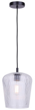 Canarm IPL1249A01BK-CR - Leandro 1-Light Corded Pendant Matte Black Finish with Clear Ribbed Glass