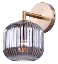 Canarm IWF2256B01GD - SYBIL 1 Lt Wall Sconce with Gold Finish and Ribbed Smoke Glass Shade