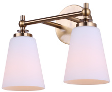 Canarm IVL2249B02GD - Solara 2-Light Wall Vanity Fixture Gold Finish with Flat Opal Glass Shades Easy Connect Included