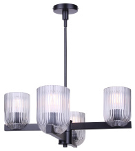 Canarm ICH1243A04BK - RENZO 4 Lt Chain Chandelier Matte Black with Clear Ribbed Glass